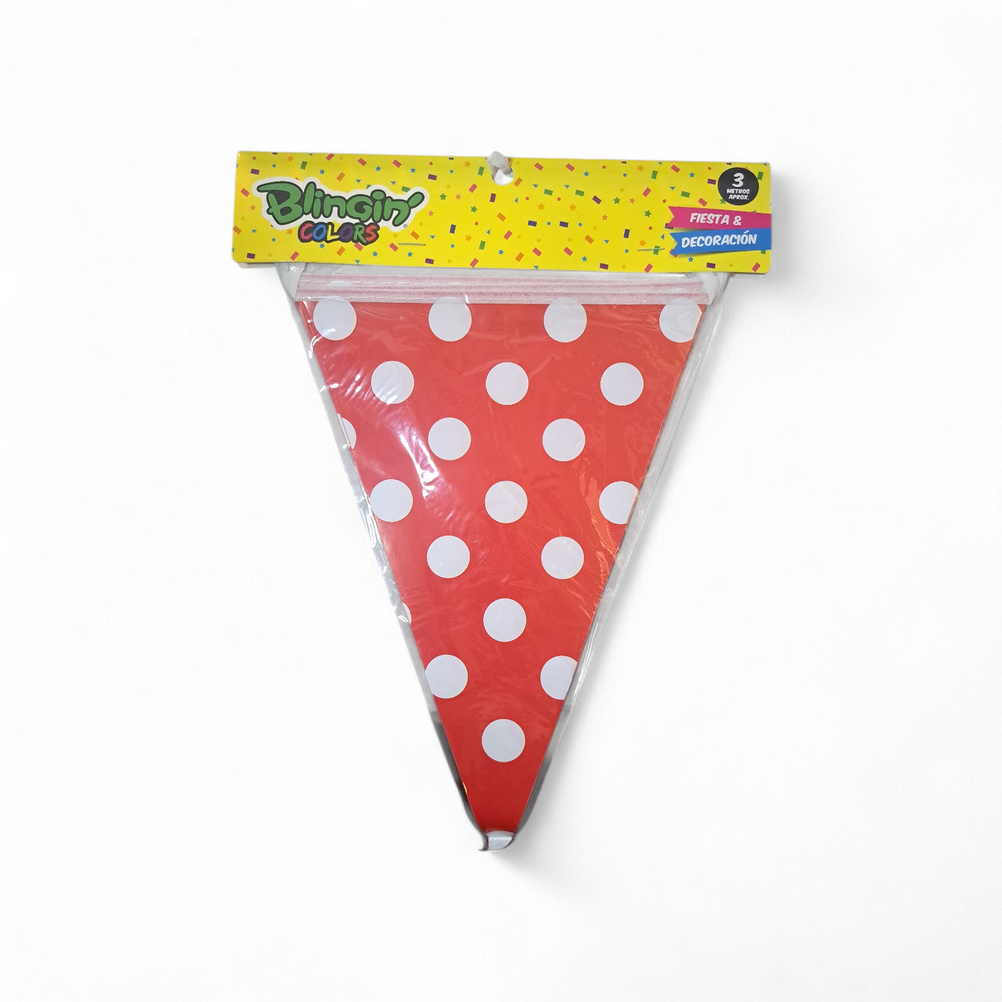 BANDERIN TRIANGULAR ROJO / PUNTOS BLANCOS X1U