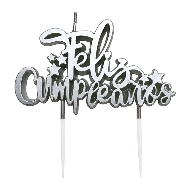 VELA FRASE FELIZ CUMPLEAÑOS ESTRELLITAS PLATEADAS X1U