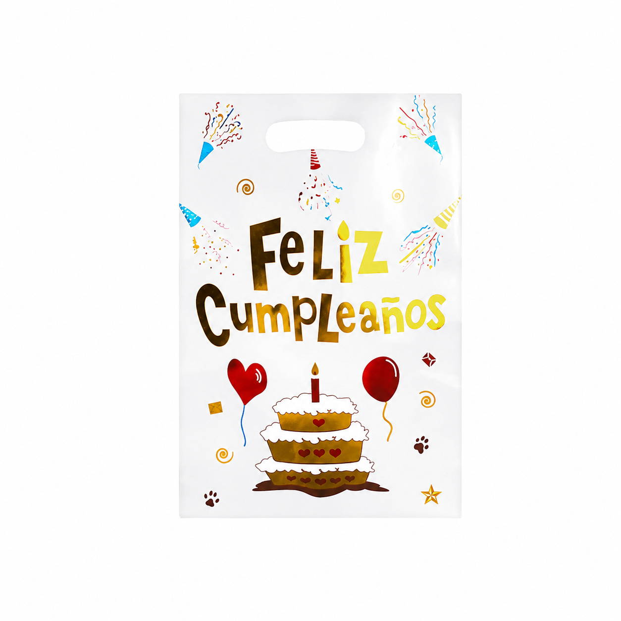 BOLSAS PARA DULCES FELIZ CUMPLEAÑOS BLANCA/DORADA X10U