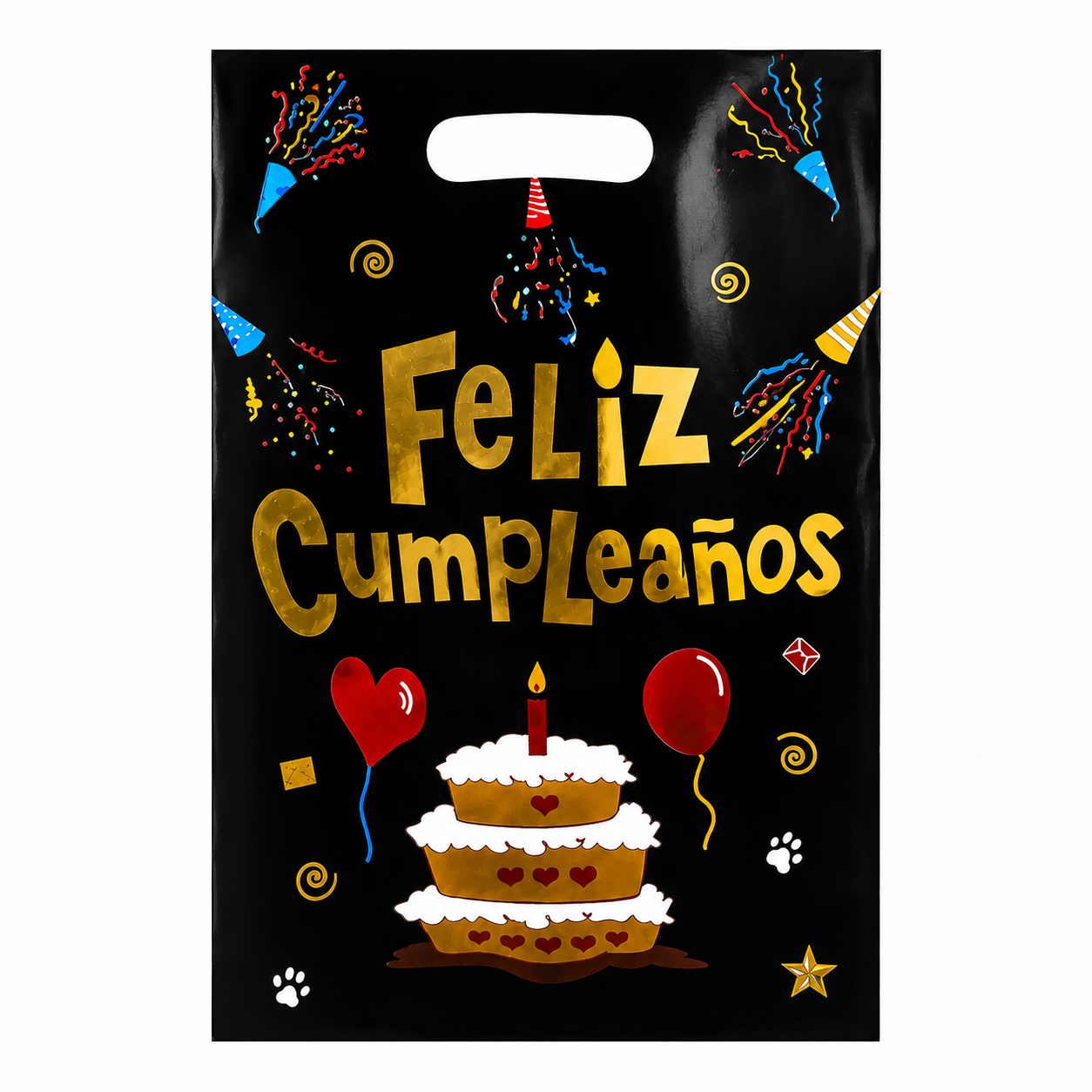 BOLSAS PARA DULCES FELIZ CUMPLEAÑOS NEGRO/DORADA X10U
