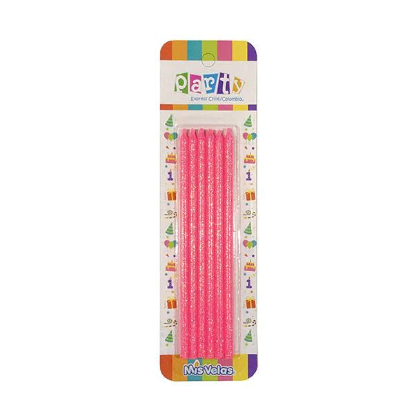 VELAS GLITTER ROSADAS 14CM X6U