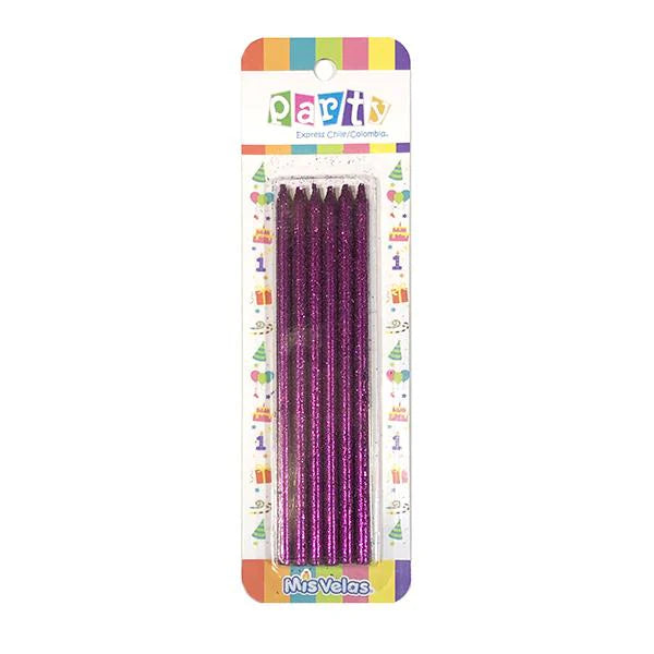 VELAS GLITTER MORADA 14CM X6U