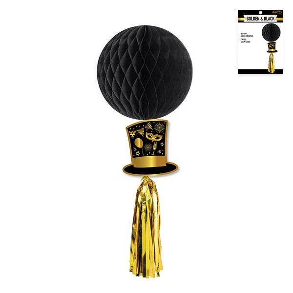 GUIRNLADA DECORATIVA BOLA NEGRA / TASSEL DORADO X1U