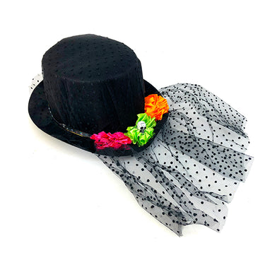 SOMBRERO TONGO FLOR Y VELO NEGRO X1U