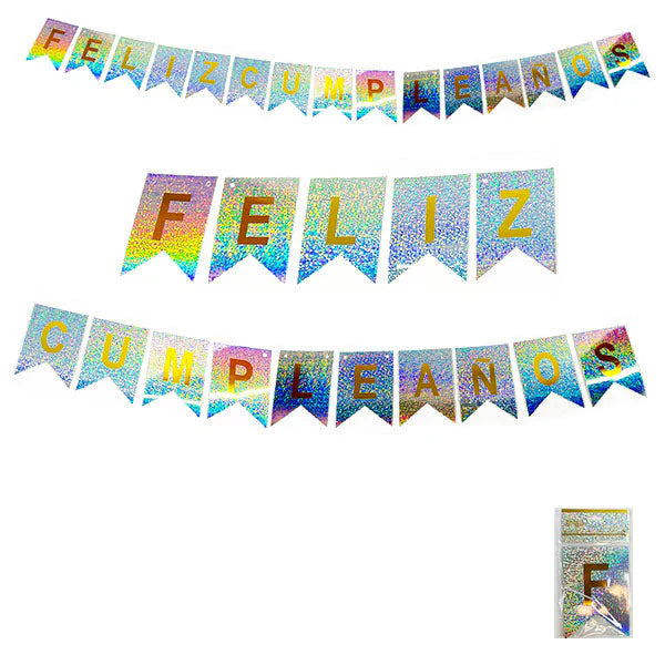 GUIRNALDA FELIZ CUMPLEAÑOS HOLEOGRAFICA PLATEADA X1U