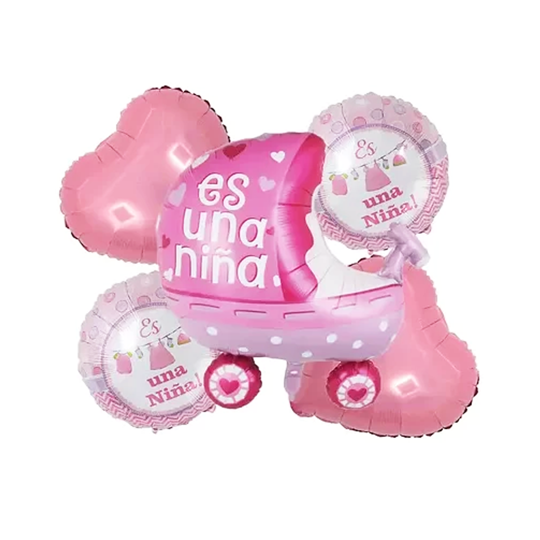 SET DE GLOBOS METALICOS/LATEX "ES NIÑA" X16U