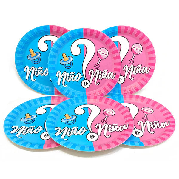 PLATO FRASE "NIÑO ? NIÑA" 23CM X6U