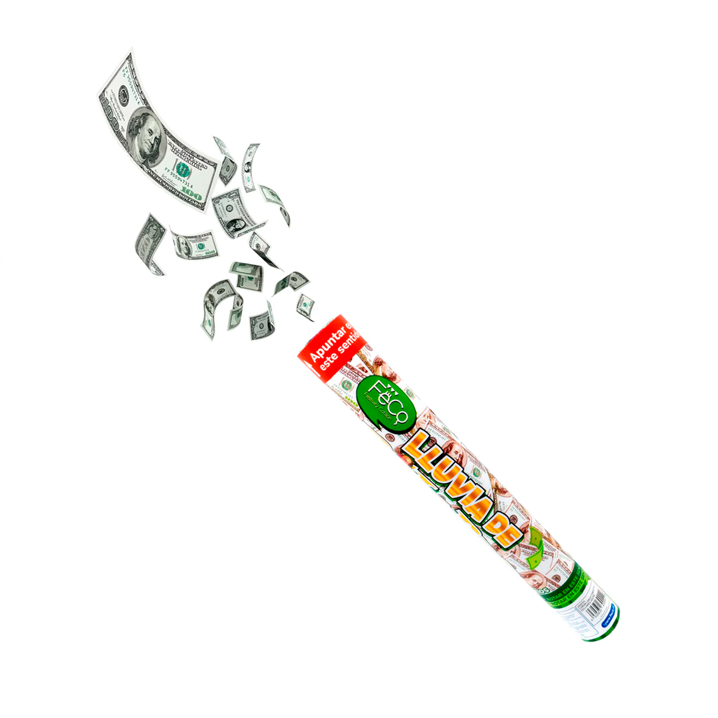 CAÑON LANZA CONFETTI DOLLARES 40CMS
