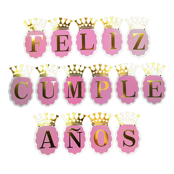 GUIRNALDA FELIZ CUMPLEAÑOS CORONA ROSADA 3.5 M X1U