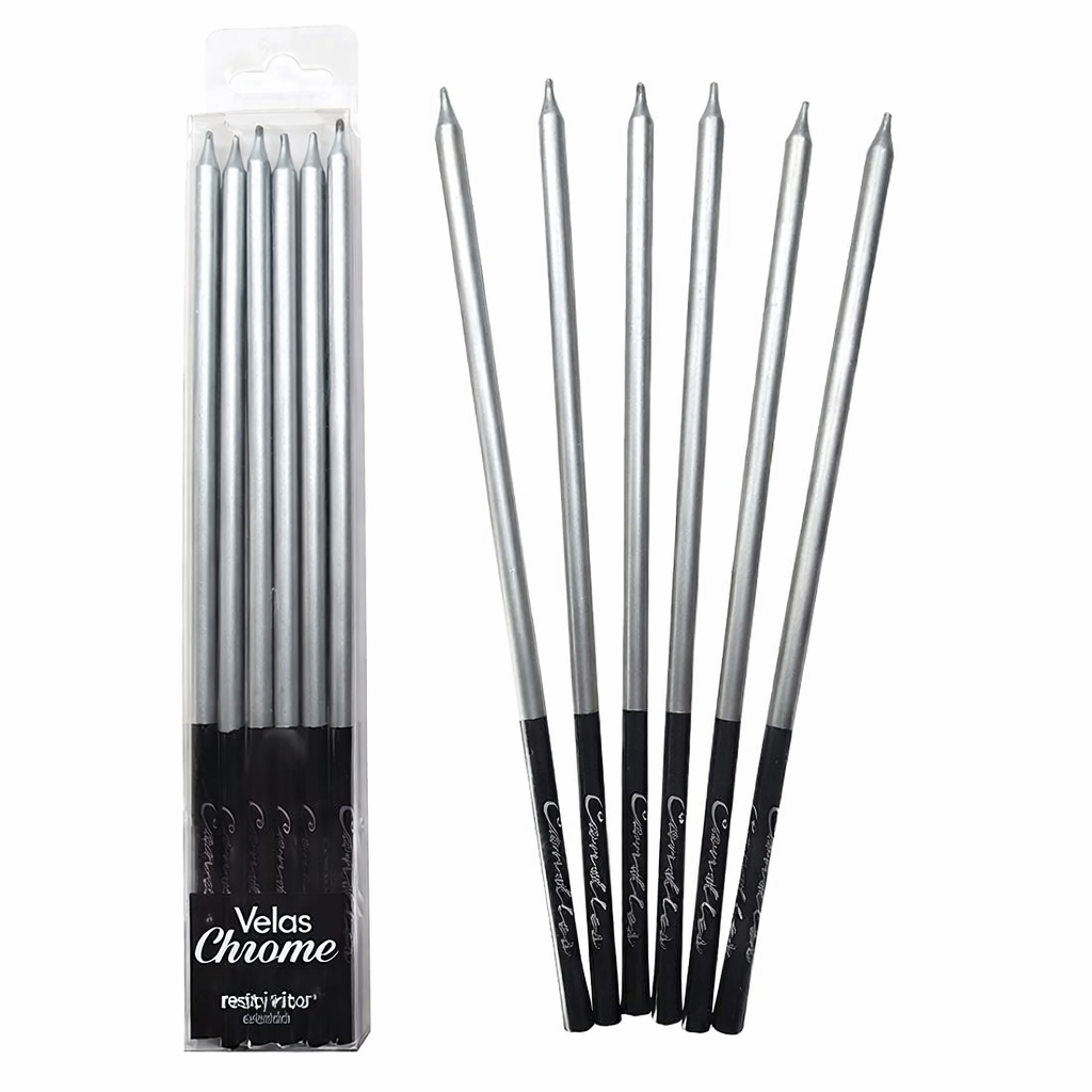 VELAS CROMADAS PLATEADAS X6U
