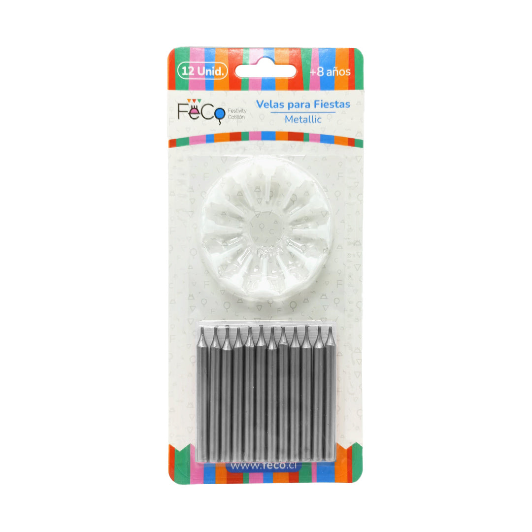 VELAS METALICAS PLATEADAS X12U