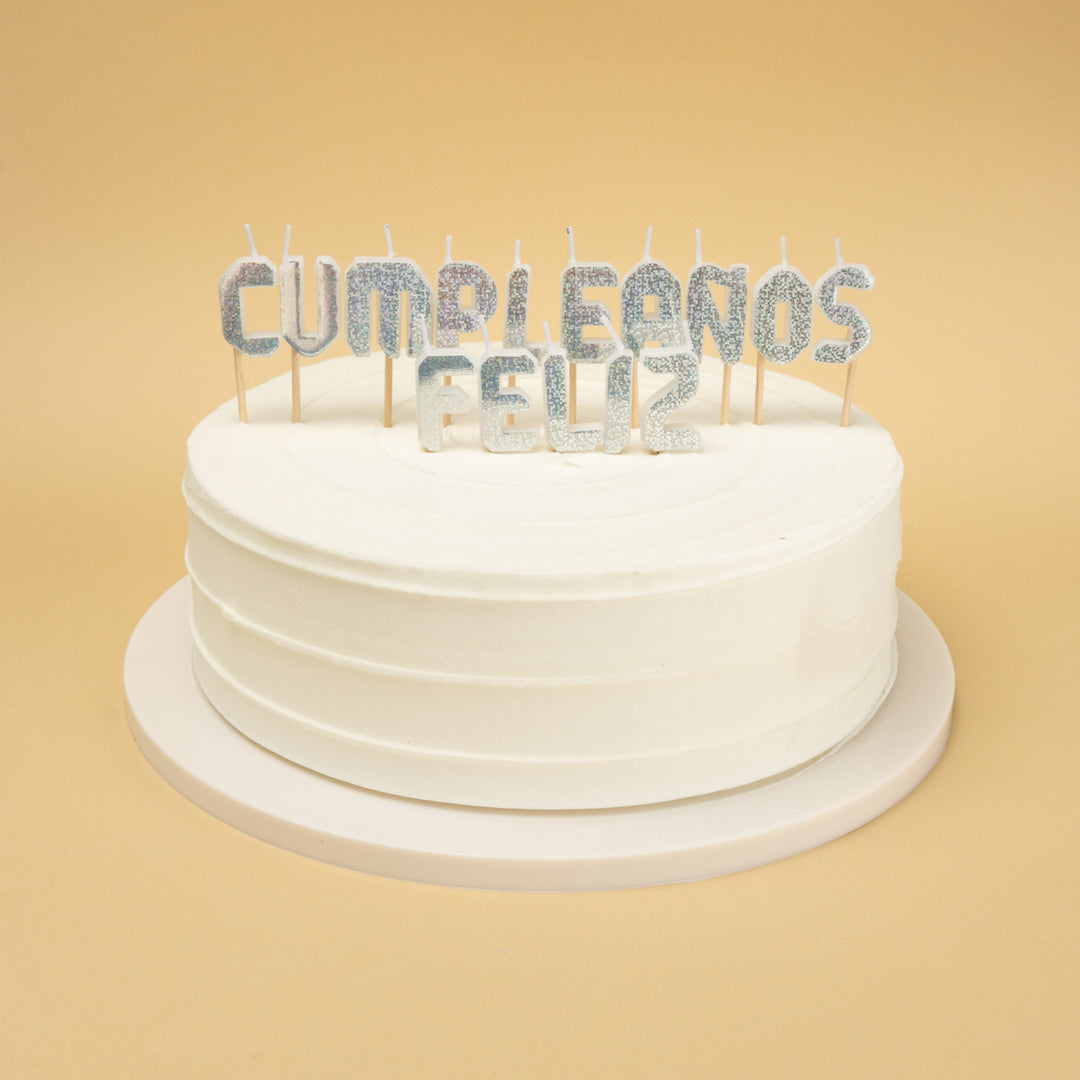 VELA FRASE FELIZ CUMPLEAÑOS HOLOGRAFICA PLATEADA X1U