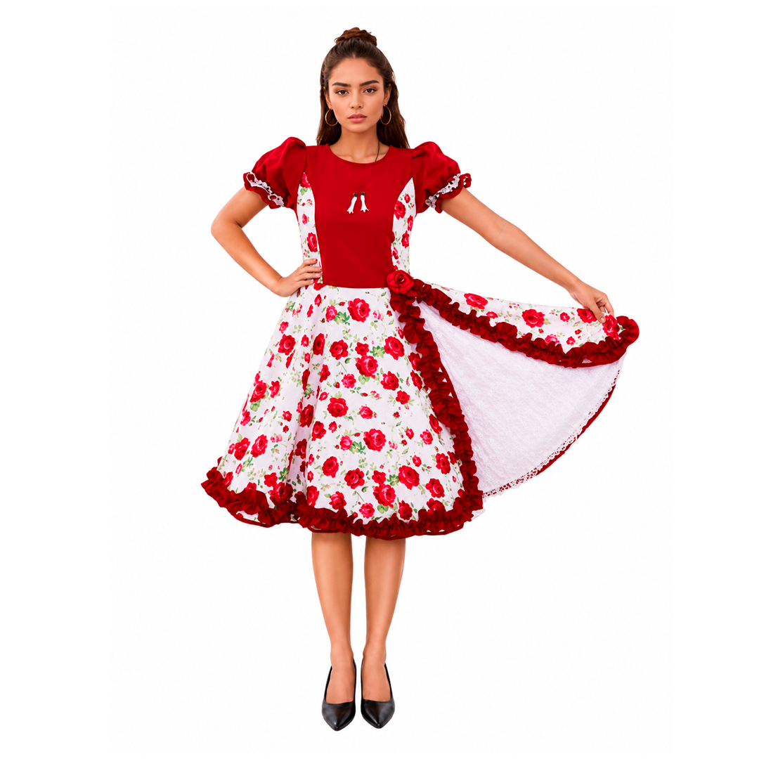 VESTIDO HUASA CHINITA FLOREADO BURDEO/BLANCO - DIFERENTES TALLAS