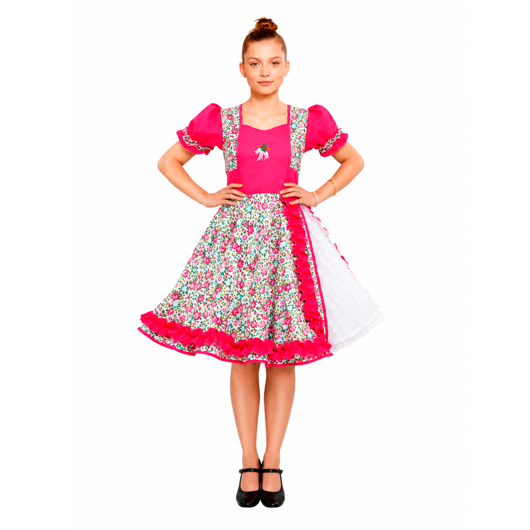 VESTIDO HUASA CHINITA FLOREADO FUCSIA - DIFERENTES TALLAS