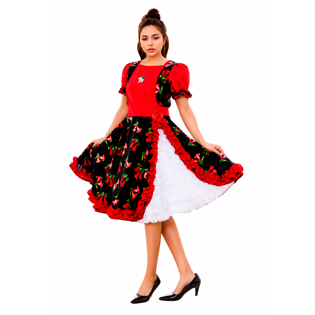VESTIDO HUASA CHINITA COPIHUE ROJO/NEGRO - DIFERENTES TALLAS