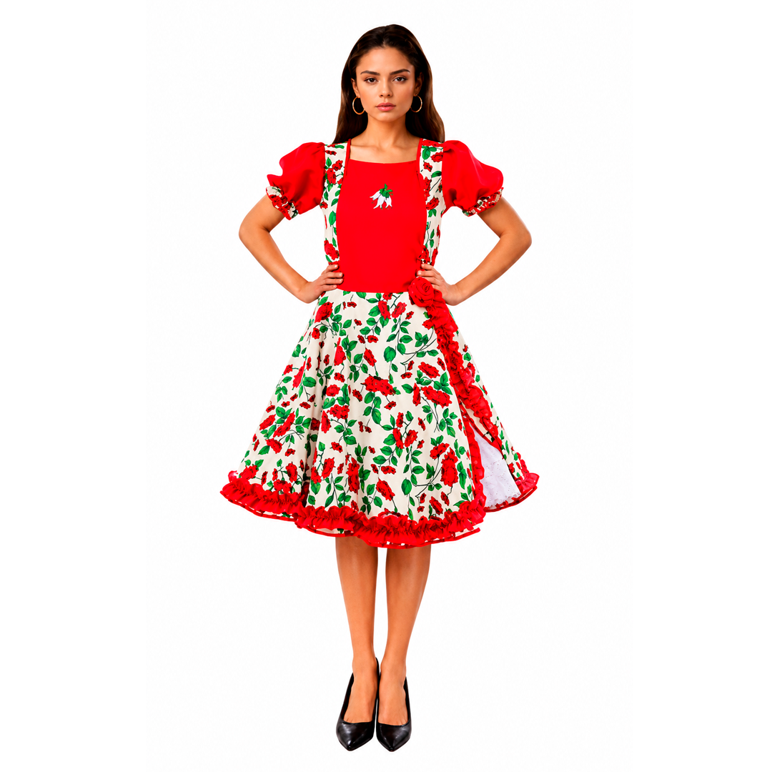 VESTIDO HUASA CHINITA FLOREADO ROJO/BLANCO - DIFERENTES TALLAS