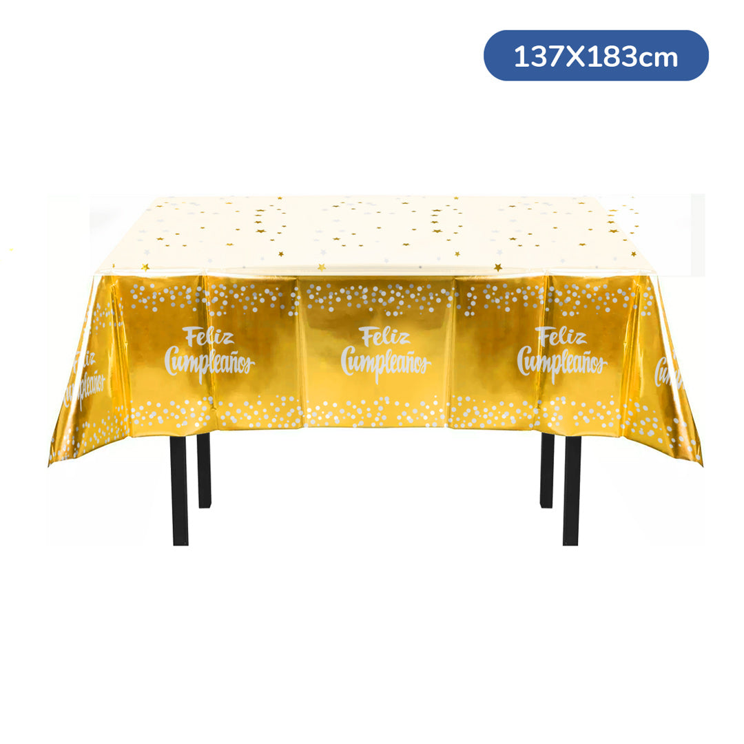 MANTEL METALICO FELIZ CUMPLEAÑOS DORADO 137X183 X1U