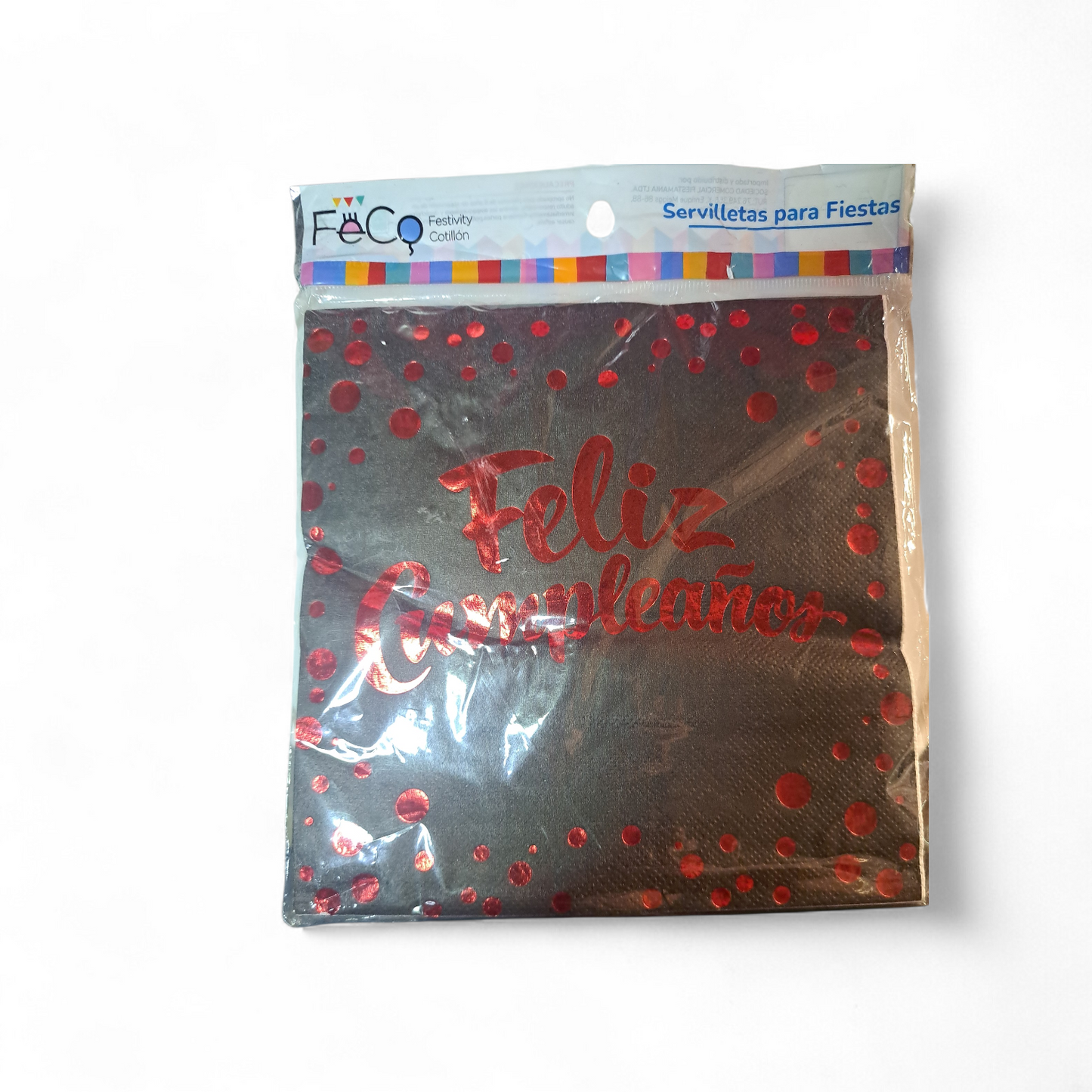 SERVILLETAS FELIZ CUMPLEAÑOS ROJO / FONDO NEGRO 33X33CM X16U