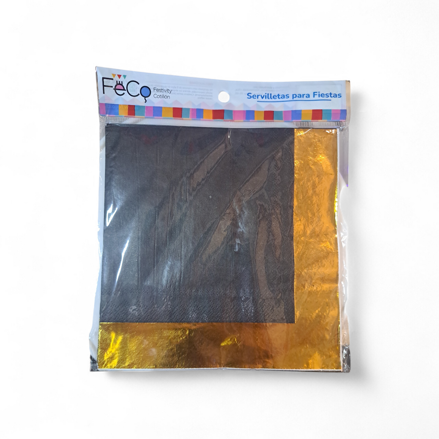 SERVILLETAS FRANJA METALICA NEGRA/DORADA 33X33CM X12U