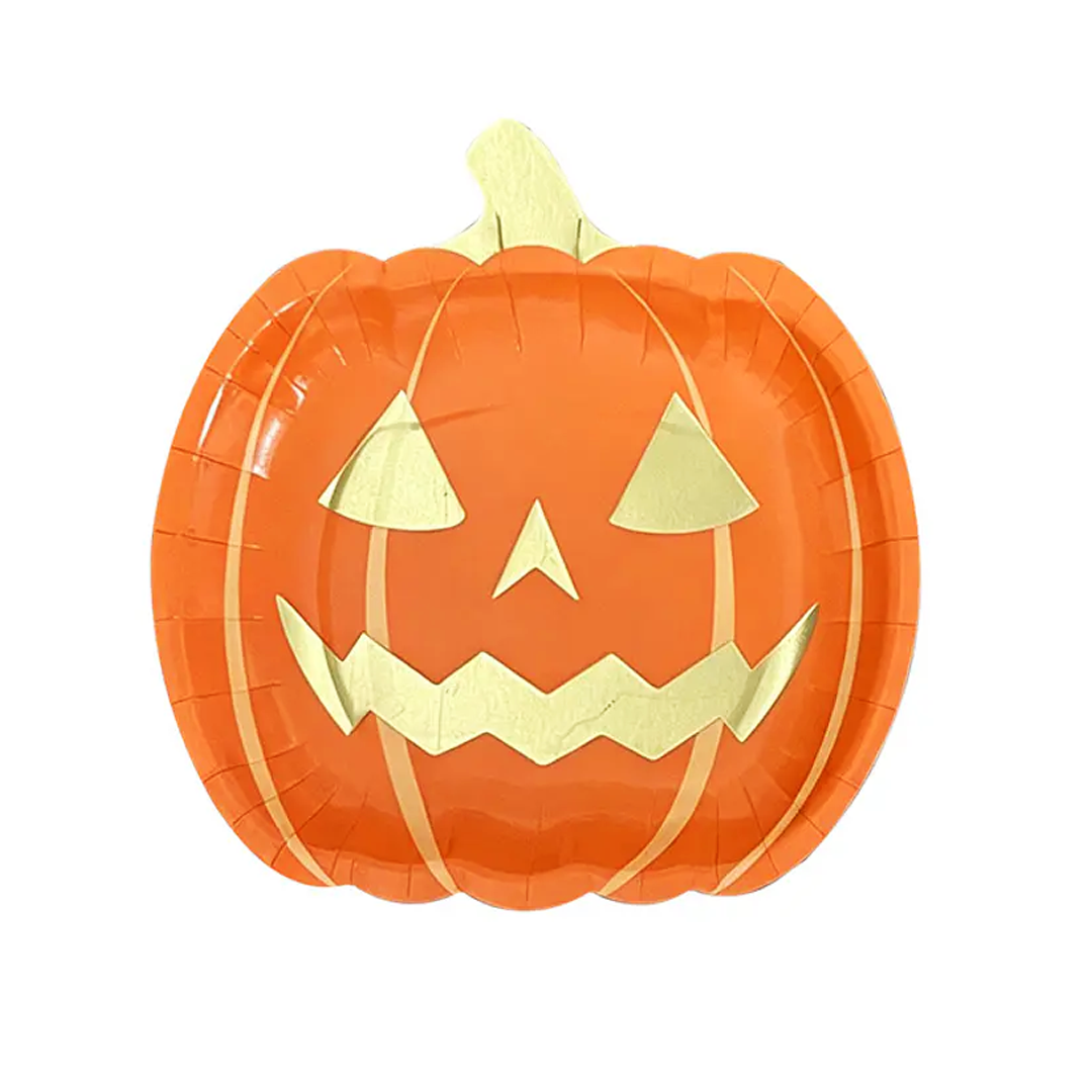 PLATOS DE CARTÓN CALABAZA 18CM X1U