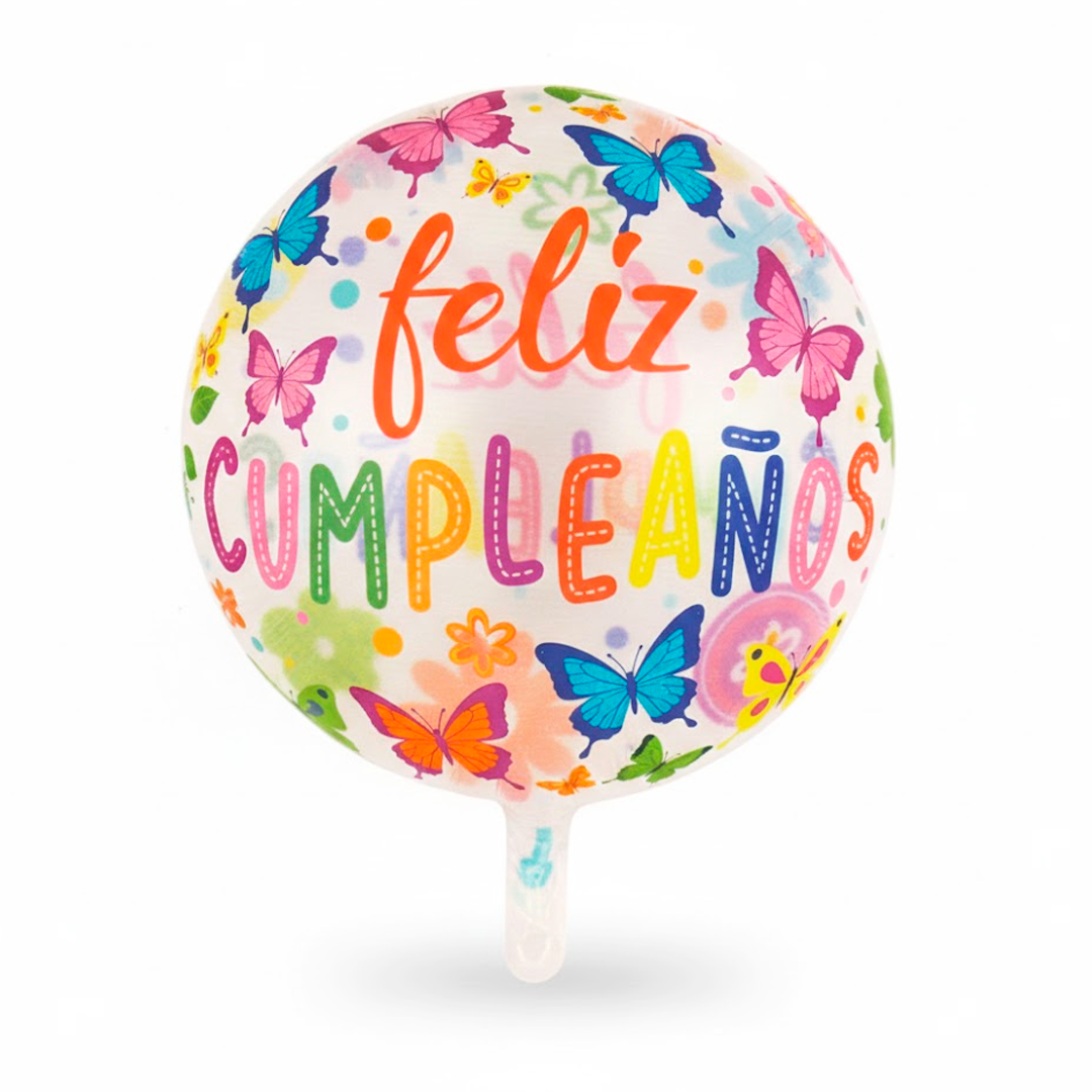 GLOBO BURBUJA FELIZ CUMPLEAÑOS MARIPOSAS 18" 45CM X1U