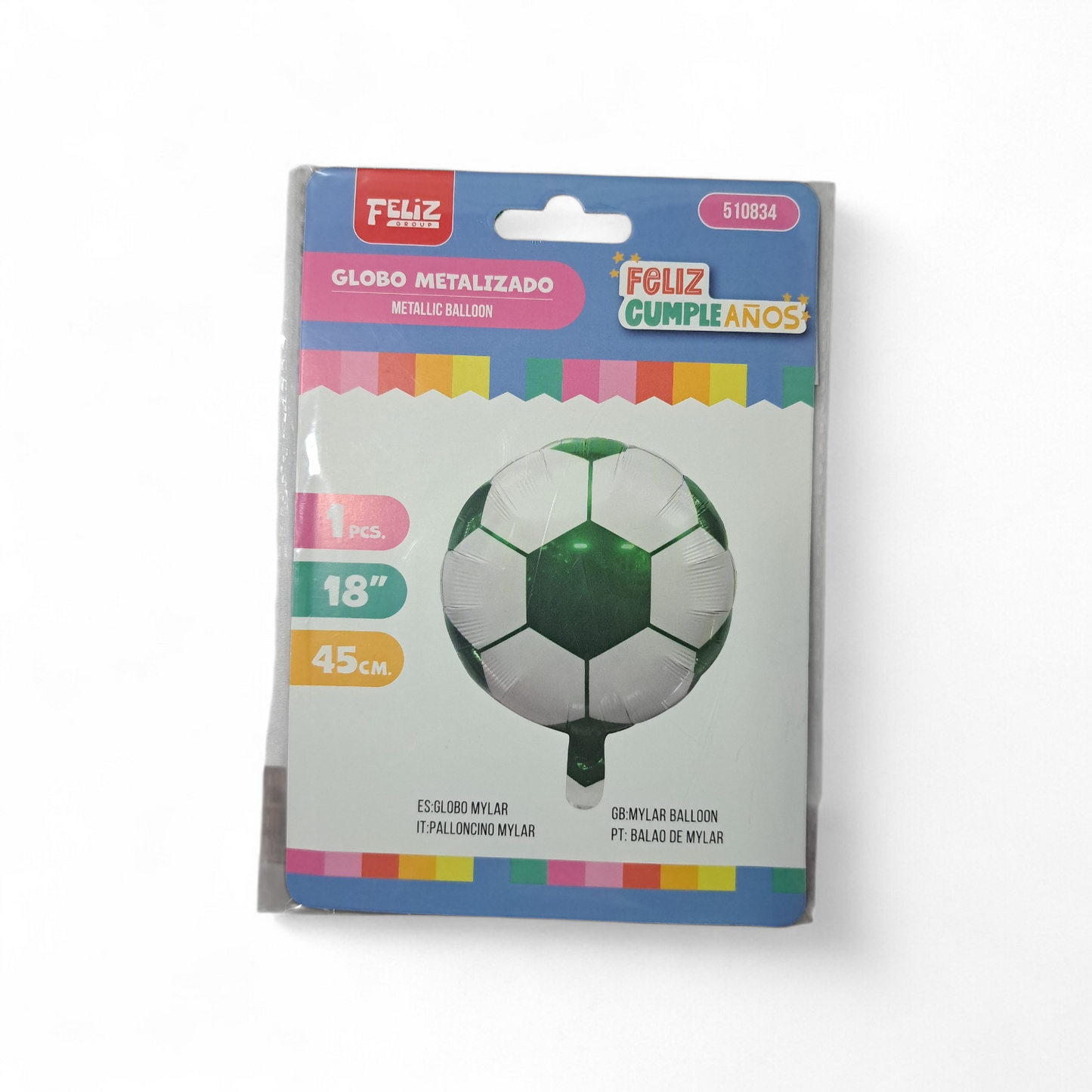 GLOBO METALIZADO DE FUTBOL VERDE 45CM X1U
