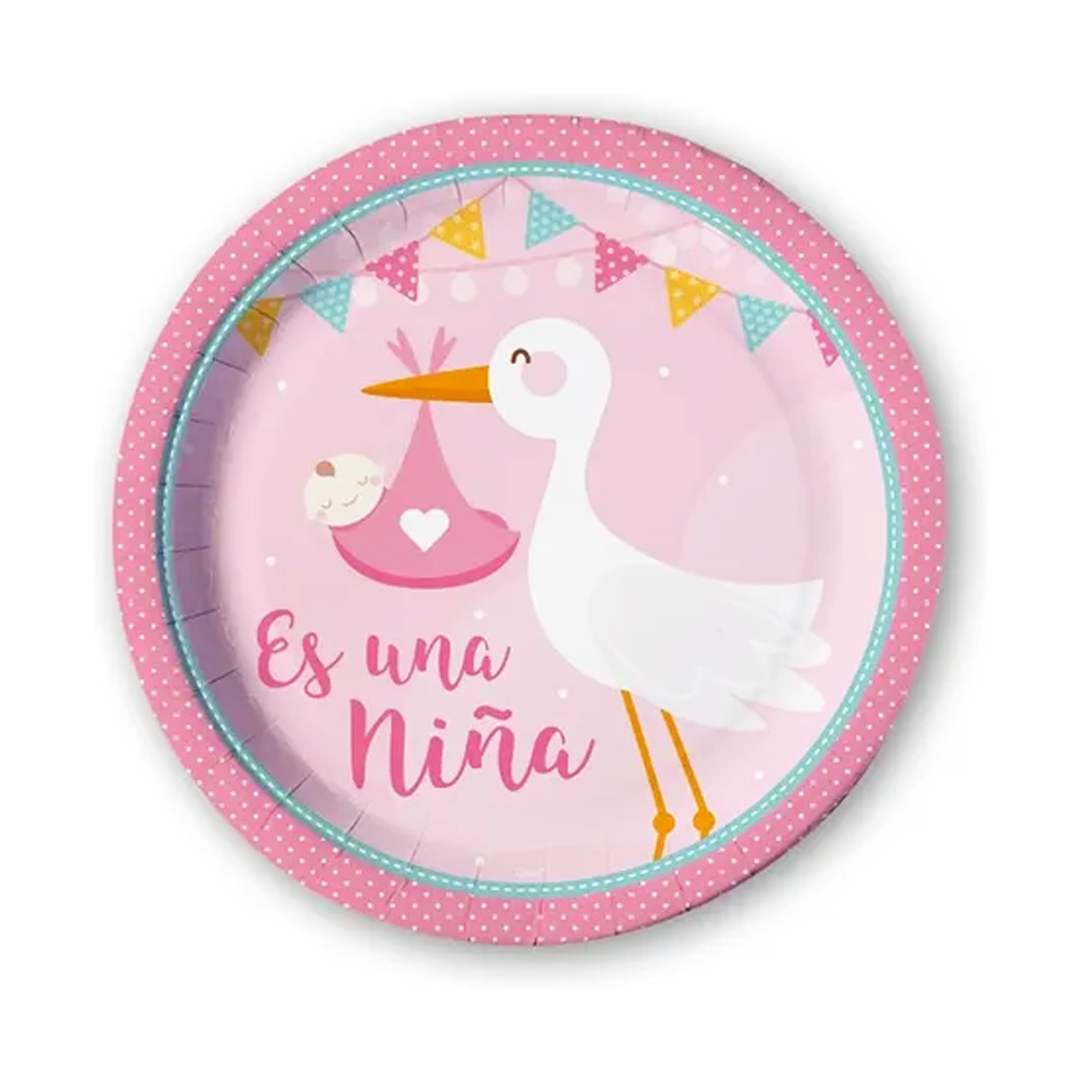 PLATOS CARTON "ES UNA NIÑA" 18CM X6U