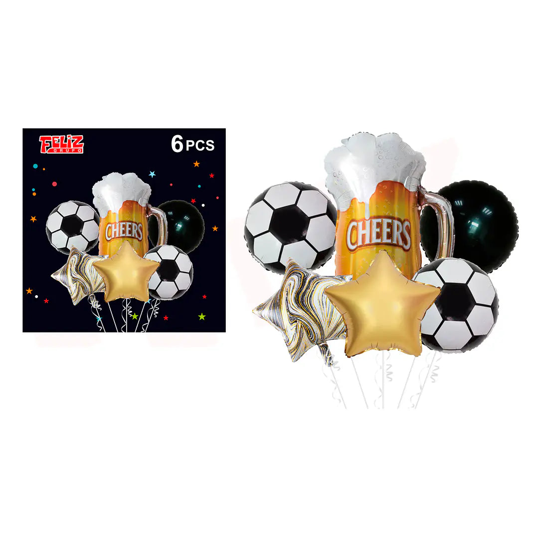 SET GLOBOS METALIZADO CHEERS FUTBOL X6U