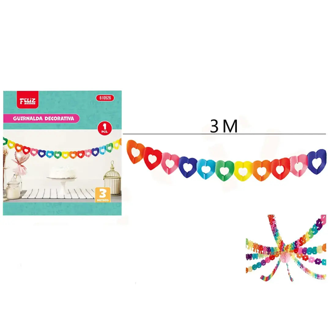 GUIRNALDA CORAZONES MULTICOLOR 3M X1U