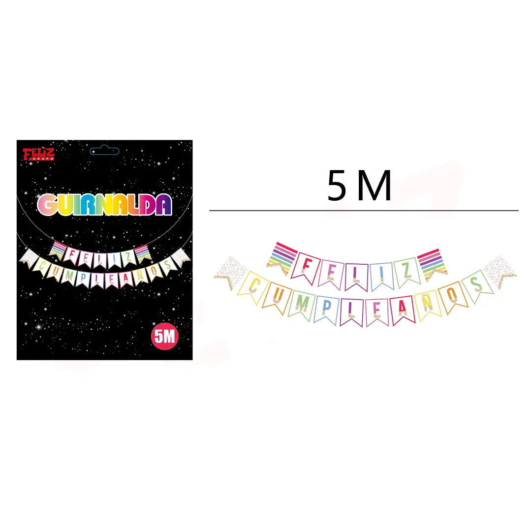 GUIRNALDA FELIZ CUMPLEAÑOS MULTICOLOR X1U