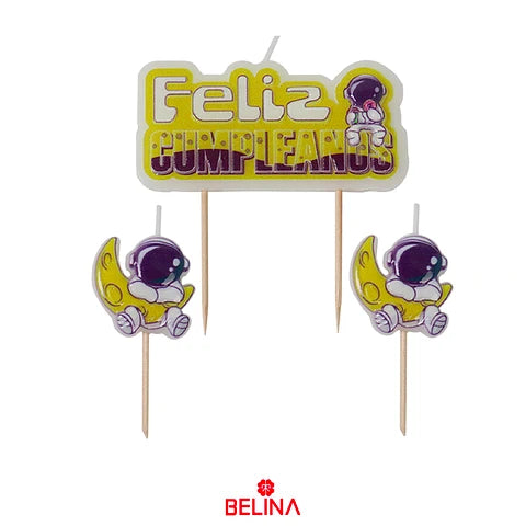 VELA FRASE FELIZ CUMPLEAÑOS TEMATICA ASTRONAUTAS X1U