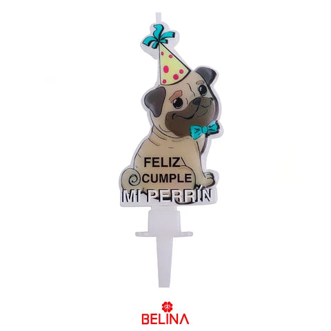 VELA FRASE "FELIZ CUMPLE MI PERRIN" X1U