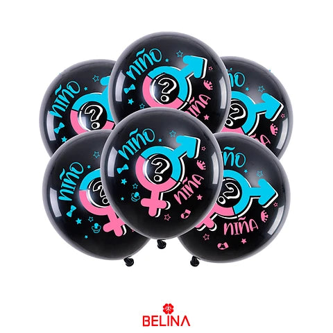 GLOBOS LATEX NEGRO FRASE "NIÑO O NIÑA" R12 X6U