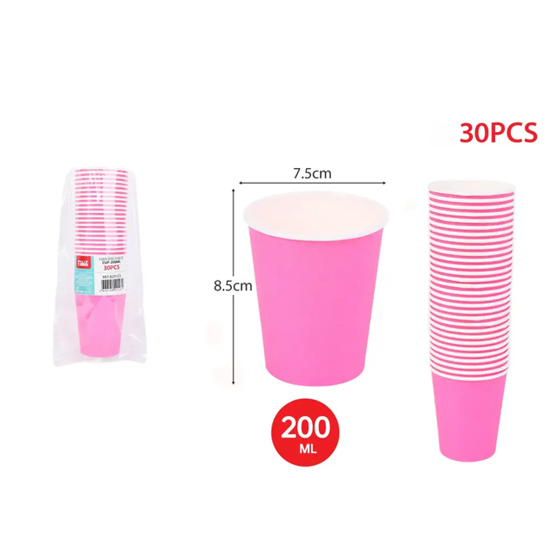 VASOS DE PAPEL FUCSIA 200ML X30U