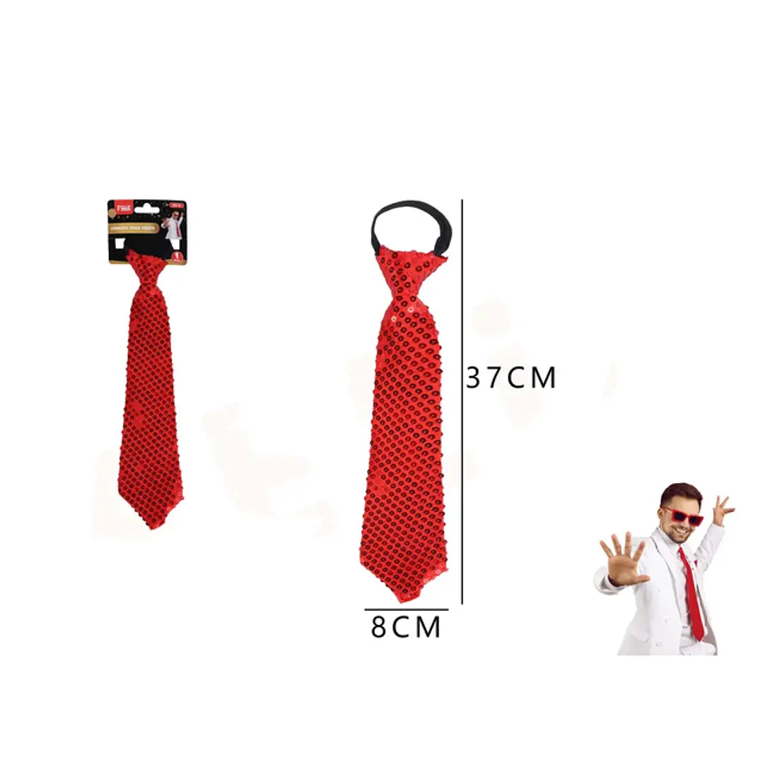 CORBATA DE FIESTA LENTEJUELA ROJO 8*37CM X1U