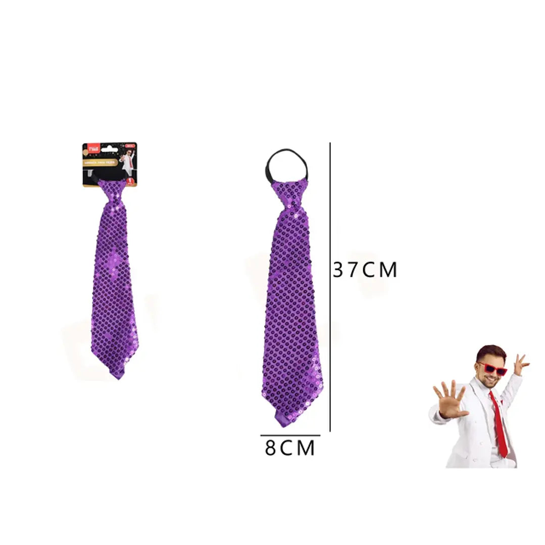 CORBATA DE FIESTA LENTEJUETLA MORADO 8*37CM X1U