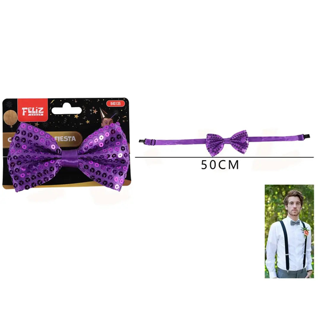 CORBATIN DE FIESTA LENTEJUELA MORADO 50CM X1U