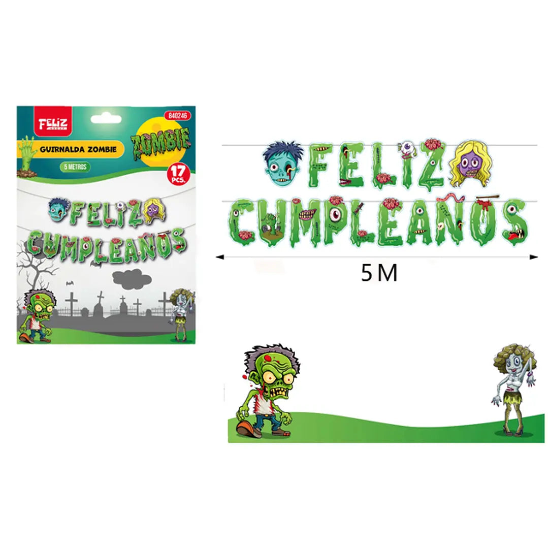 GUIRNALDA FELIZ CUMPLEANOS ZOMBIE 5M X1U