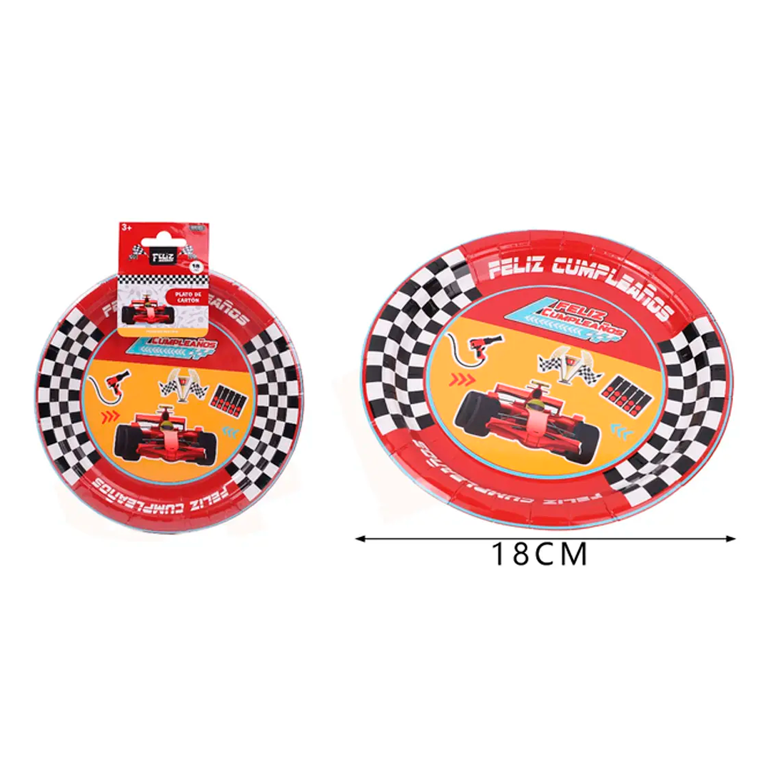 PLATOS DE CARTON AUTOS CARRERA 18CM X6U