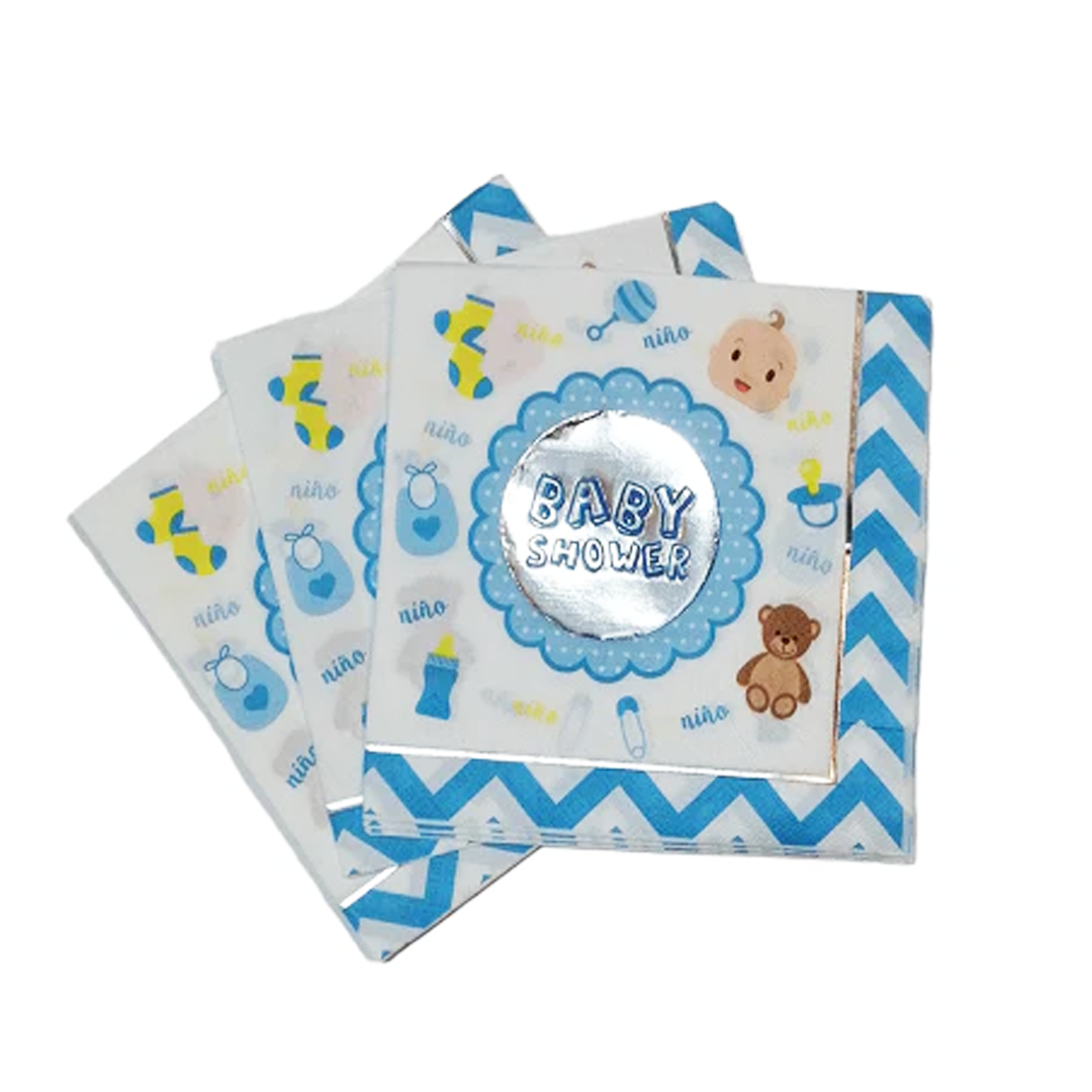 SERVILLETAS BABY SHOWER NIÑO PLATEADO X12U