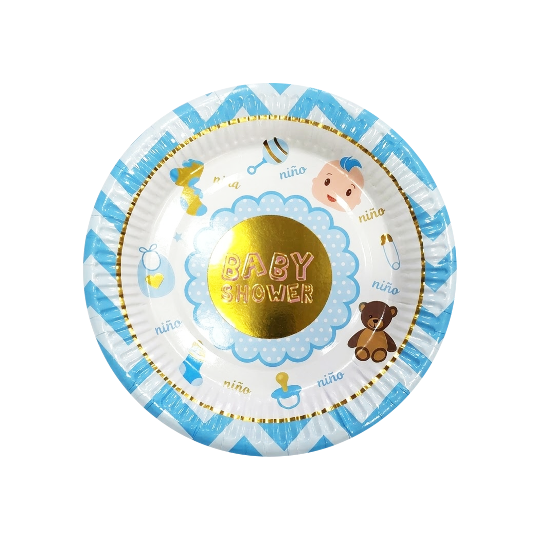 PLATOS BABY SHOWER NIÑO PLATEADO X6U