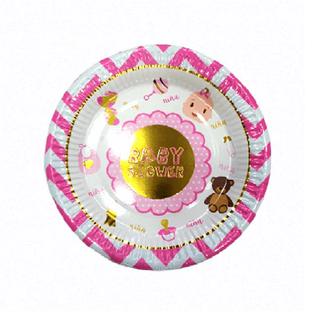 PLATOS BABY SHOWER NIÑA DORADO X6U