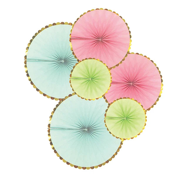 SET DE 6 GUIRNLADAS REDONDAS DECORATIVAS COLORES PASTEL / BORDE DORADO X1U
