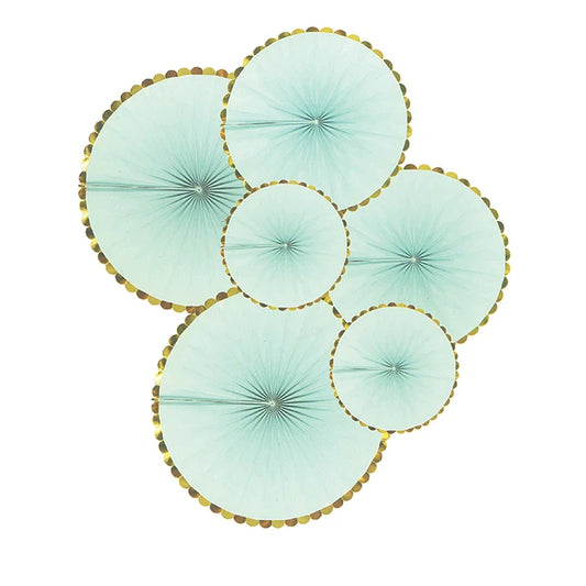 SET DE 6 GUIRNLADAS REDONDAS DECORATIVAS CELESTES / BORDE DORADO X1U