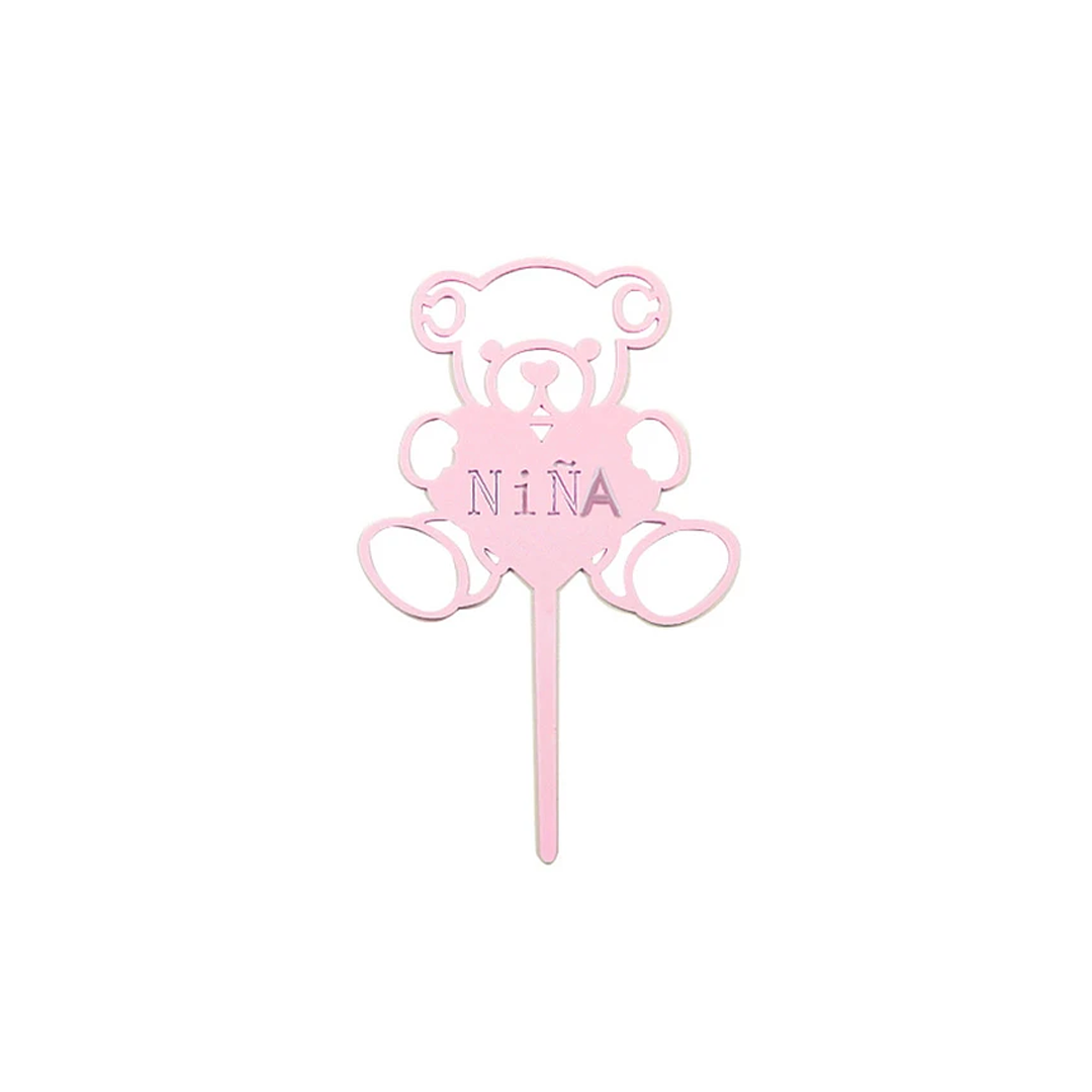 TOPPER TORTA OSO ROSADO NIÑA X1U