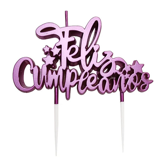 VELA FRASE FELIZ CUMPLEAÑOS ESTRELLITAS FUCSIA X1U