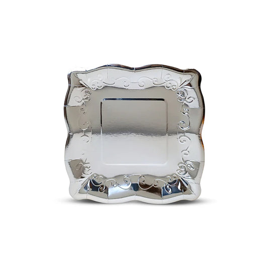 PLATO CARTON CUADRADO PLATEADO 19CM X10U