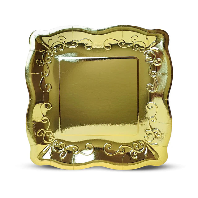 PLATO CARTON CUADRADO DORADO 27CM X10U