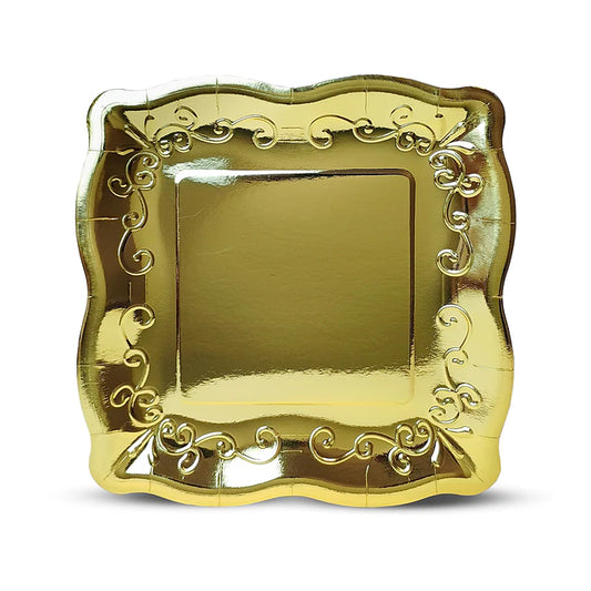 PLATO CARTON CUADRADO DORADO 27CM X10U