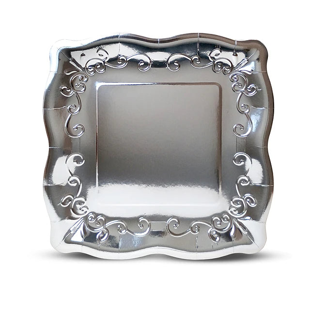 PLATO CARTON CUADRADO PLATEADO 27CM X10U